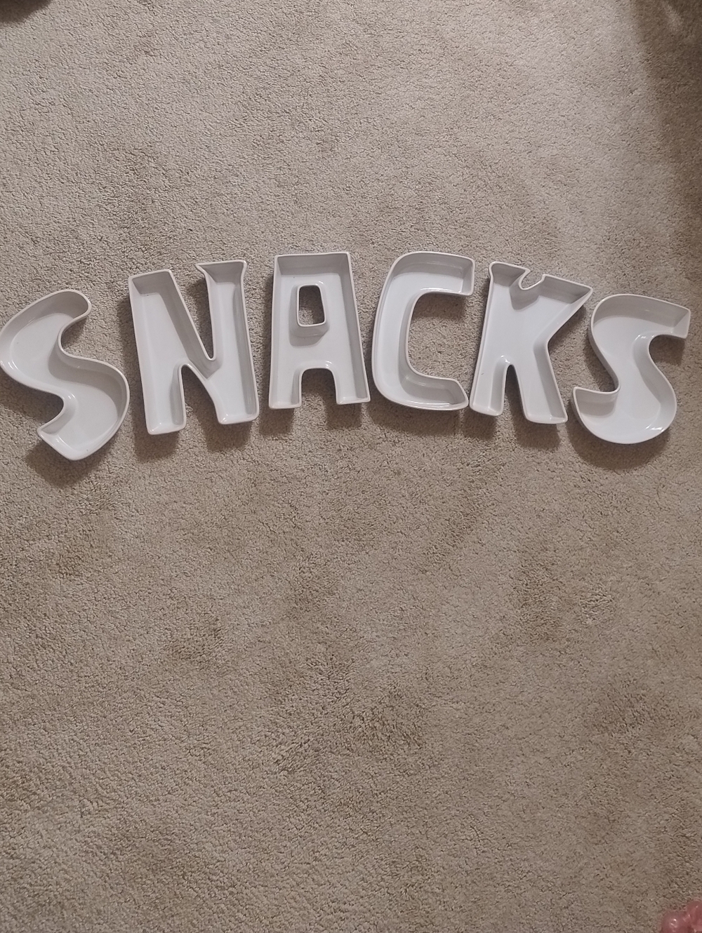 White Ceramic 'SNACKS' Letter Serving Dishes For Party Or Event